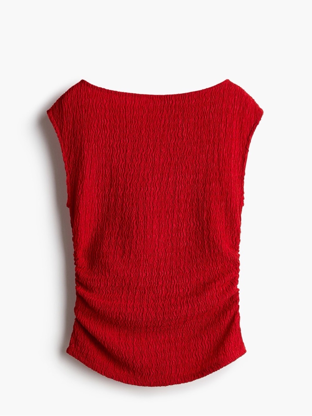 H&M Red Textured Boatneck Women's Cap Sleeve Jersey Top in Size XL